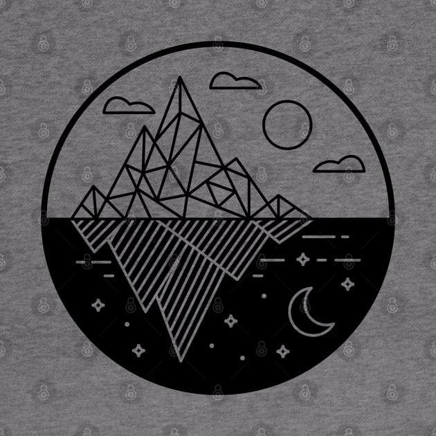 Two Geometric Mountains Day and Night Line Art by DetourShirts